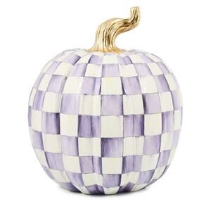NEW Mackenzie Childs Violet Check Large Pumpkin 15x10 Chic Halloween Fall Decor